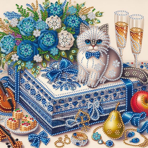 Resina Con Forma Especial Regalo Gatito Con Diamantes Parciales Serie Abstracta 30*30CM Likrtyny