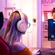 Cherry Blossom Stereo Gaming Headset for PS4/PS5/Xbox/PC/Mac/Switch, RGB Gradient Light Wired Gaming Headphones with Mic, Surround Sound Bass, Soft Memory Earmuffs for Kids & Girls/Women