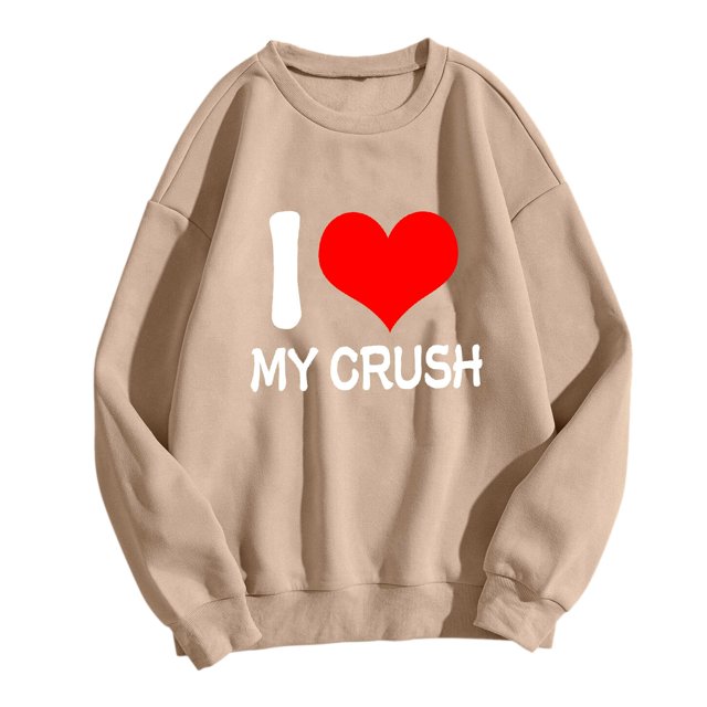 Bmisegm Sweat à Capuche Imprimé pour Femmes Col Rond Manches Longues Pull Décontracté pour Femmes Kaki S