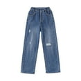 thumbnail image 4 of Agkizg Girls Pull-On Jeans,Girls Wide Leg Denim Pants,Children Girls' Jeans Long Pants Children's Loose Pants Straight Leg Pants Wide Leg Pants Casual Outerwear Pants, 4 of 5