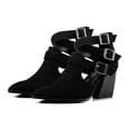 thumbnail image 2 of YDN Women Pointy Toe Cutout Ankle Boots Zippers Mid Chunky Heel Strappy Buckles Sandals Casual Dress Work Shoes Size 5.5 Black, 2 of 4