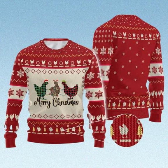 Funny Christmas Chicken Sweater – Farm Animal 3D Holiday Pullover, Family Xmas Outfit for Women.