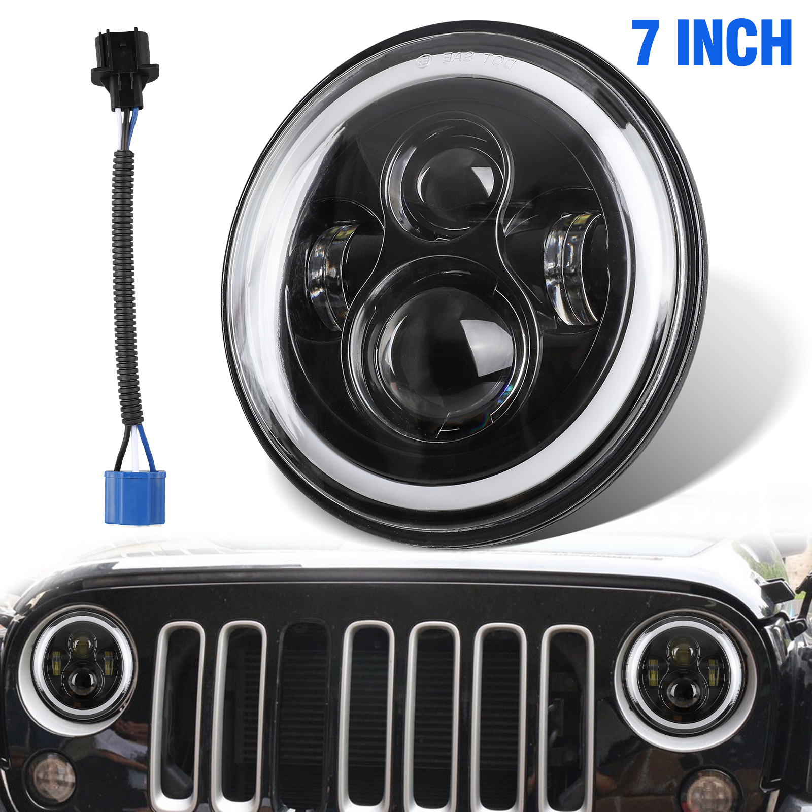 Buy DOT Approved 7 Inch LED Halo Headlights for Jeep Wrangler JK TJ LJ 1997-2018,  CREE LED Chip, 80W 9600 Lumens HiLo Beam with DRL Amber Turn Signal Light  and Halo Ring