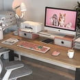thumbnail image 4 of Dual Monitor Stand Riser with Two Drawers, Extra Large Storage Monitor Stand for 2 Monitors, Desktop Oraganizer Stand for Computer,Laptop,Screen,Printer,TV Pink, 4 of 6