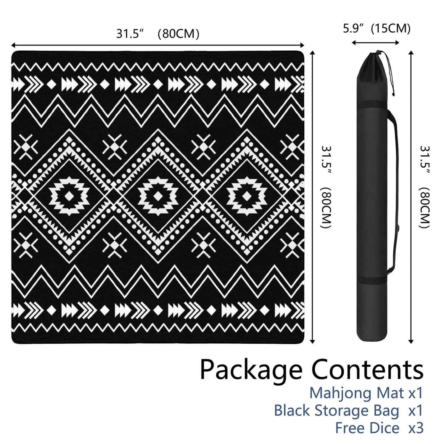 Classic Boho Style Multi-Purpose Rubber Table Cover 31.5x31.5 Inch Mahjong Game Mat Features Non-Skid Grip for Stability and Noise Dampening for Cards