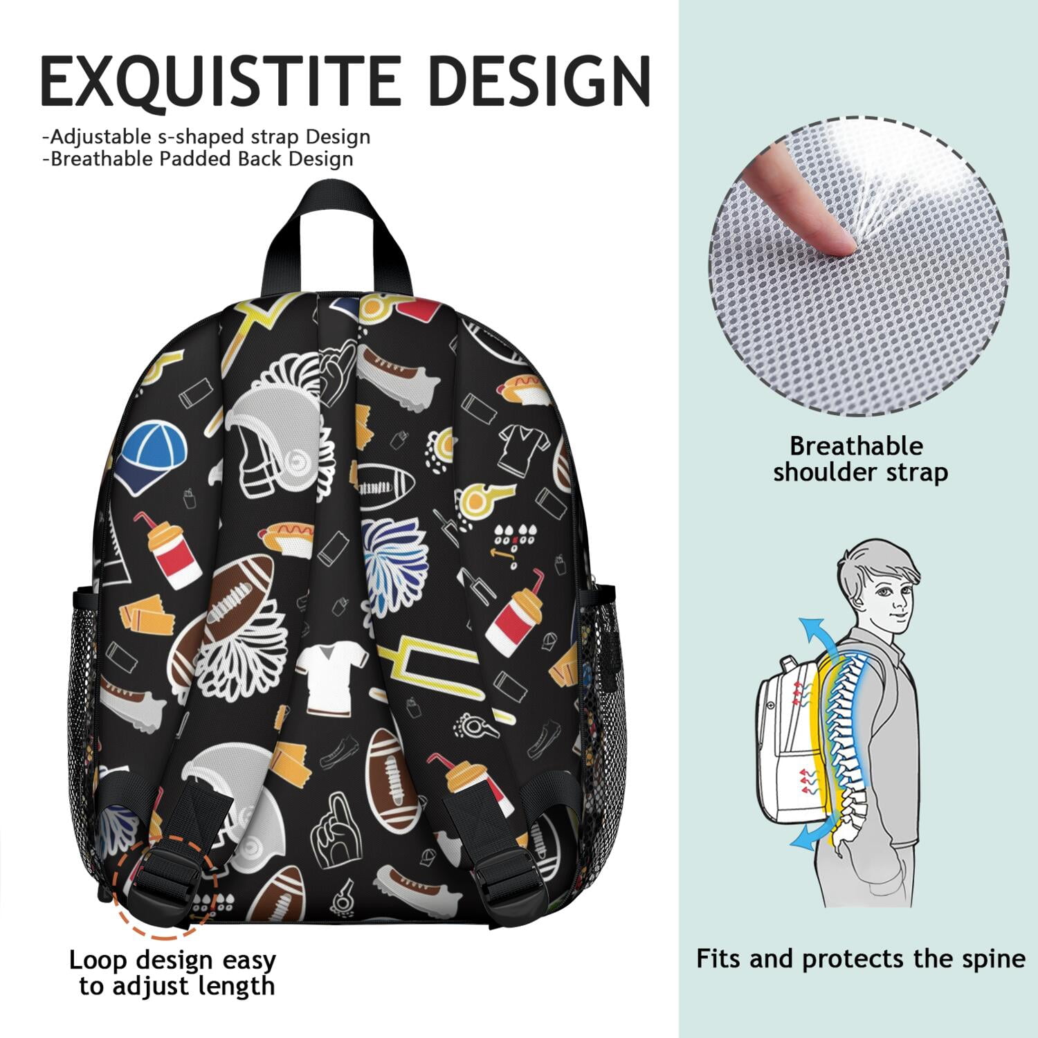 Breathable Padded Backpack for Kids - Spine-Friendly, Waterproof with Prints for Baseball and Basketball