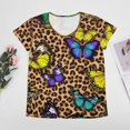 thumbnail image 4 of Leopard Print Colorful Butterfly Pattern Women's Blouse Short Sleeve Women's Top T-Shirt Spring Summer Clothes, 4 of 7