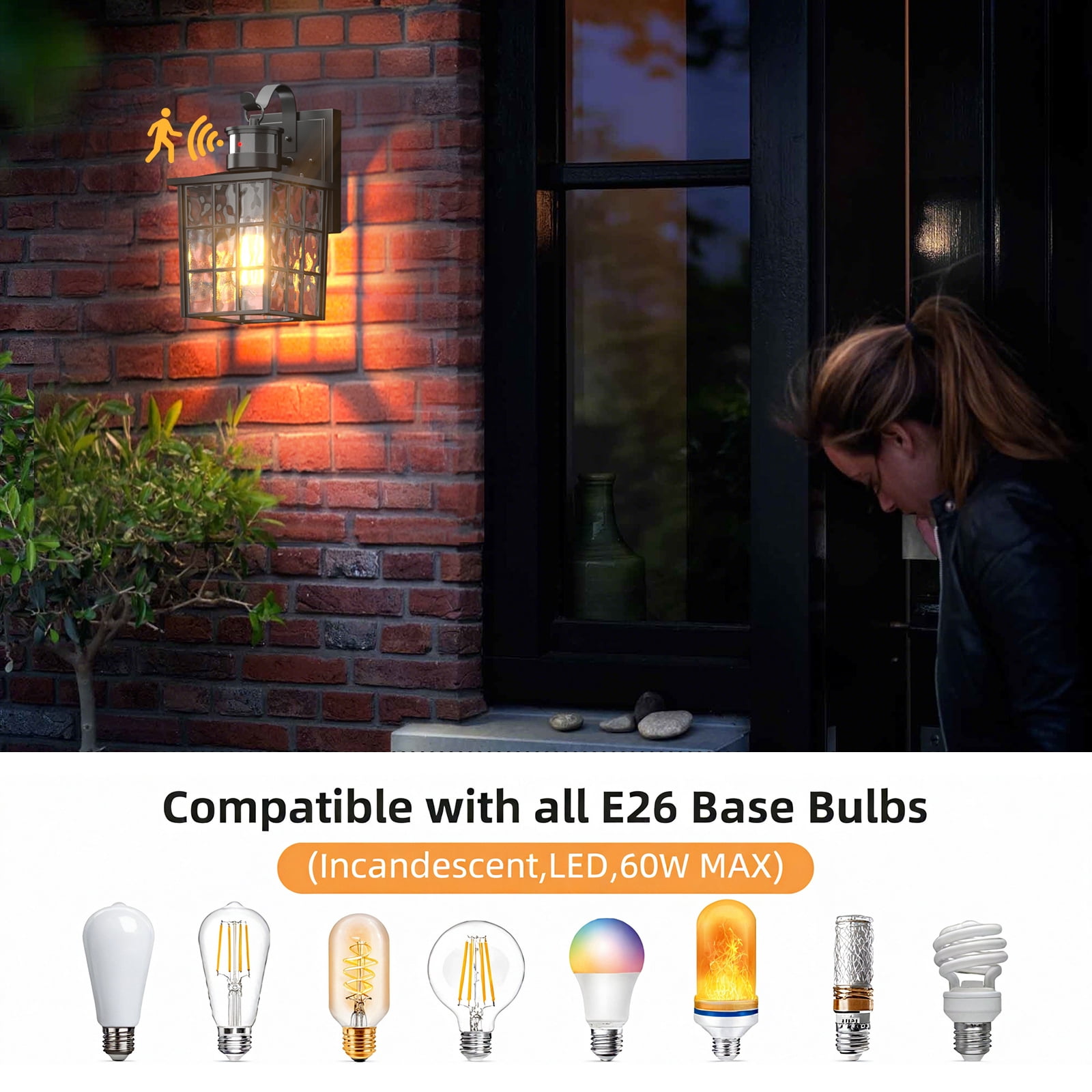 GEYANG Outdoor Wall Lantern with Motion Sensor, Dusk to Dawn Exterior Light Fixtures Wall Mount, LED Outdoor Porch Light, Anti-Rust 100% Aluminum Modern Black Outdoor Wall Sconce for Garage, Entryway