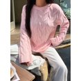 thumbnail image 6 of Women Long Sleeve Sweater Fall Ribbed Knit Pullover Loose Crewneck Cable Sweater Jumper Tops Pink L, 6 of 7