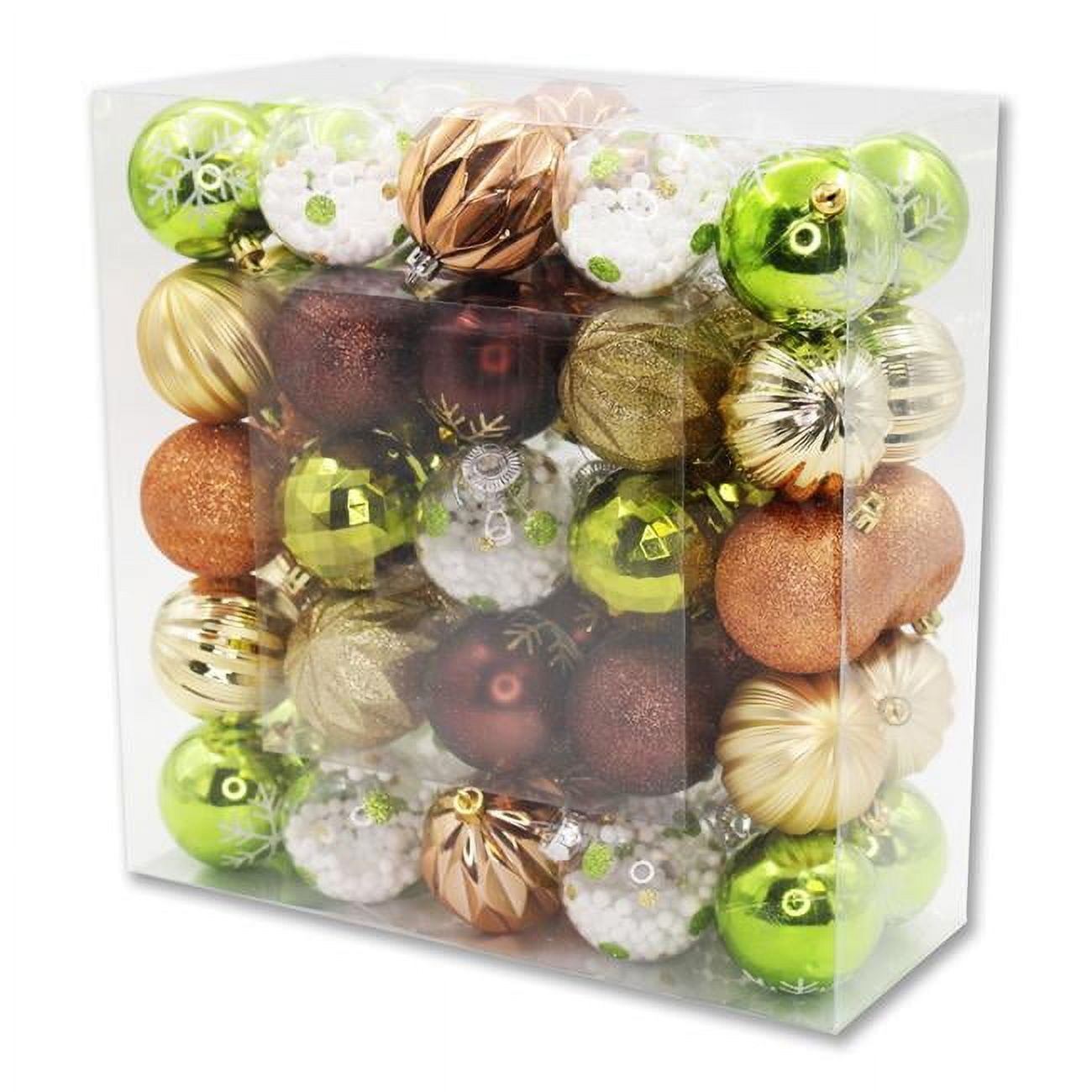 Queens of Christmas ORNPK-ASTB-WOOD-50 2 in. Ball Ornaments Lime Green Green & Copper - Pack of 50