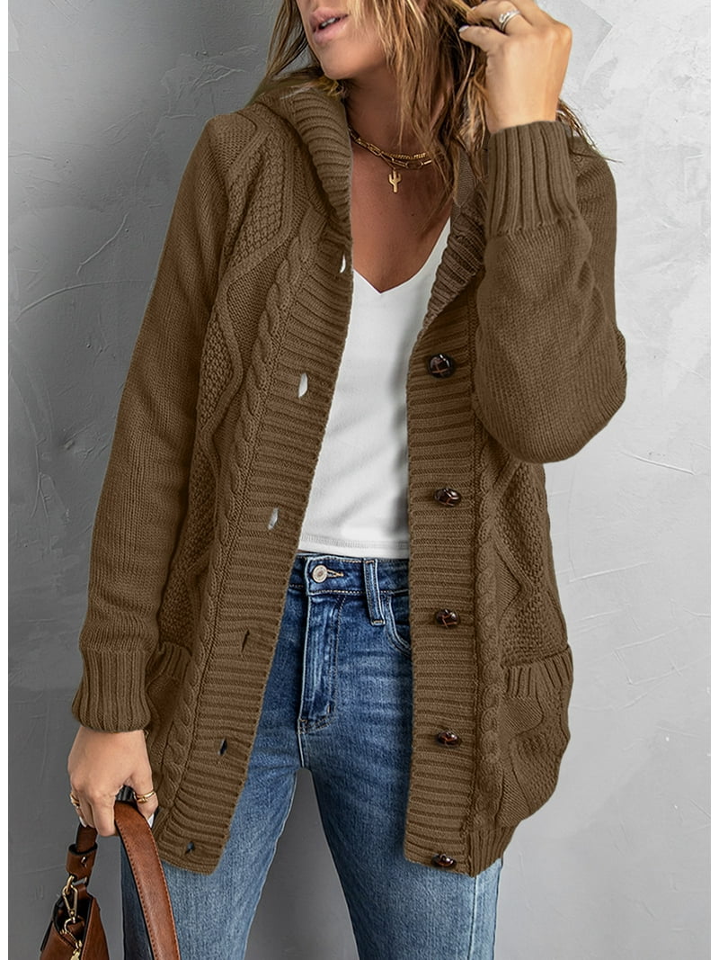 Eytino Hooded Cardigan Sweaters for Women Long Sleeve Button
