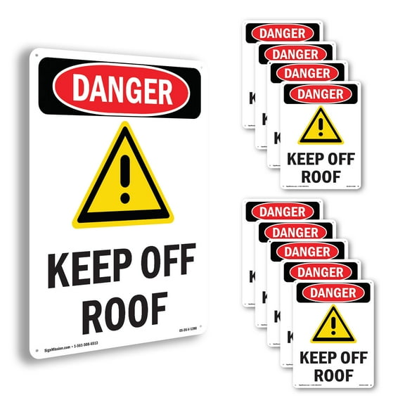 Keep Off Roof OSHA Danger Rigid Plastic Sign 14 Inch x 10 Inch - 10 Pack