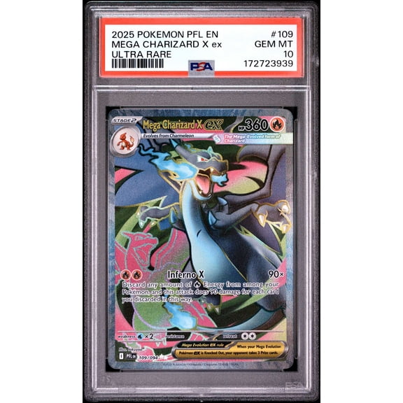 Collectible Graded 2025 Pokemon Phantasmal Flames Mega Charizard X EX Ultra Rare PSA 10 #109 Trading Card