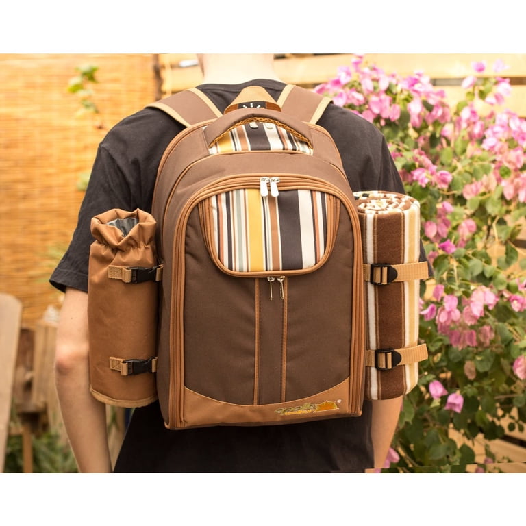 cool leather picnic backpack Backpack, 4-Person with Blanket & Wine, Family & Lovers Gift, Brown Outdoors Insulated Picnic Basket with Picnic Blanket Pic-nic Backpack