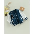 thumbnail image 3 of Bagilaanoe Toddler Baby Boy Girl Baseball Jacket Letter Pattern Contrast Color Long Sleeve Coat with Pockets 12M 18M 24M 3T 4T 5T Kids Fall Casual Outwear, 3 of 9