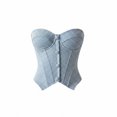 thumbnail image 4 of LEAVINGSUO Corset Tops for Women Vintage Court Style Plaid Strapless Shaping Top Boned Slim Waist Pointed Hem Bustier Club Daily Outfit Blue S, 4 of 6