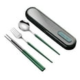 thumbnail image 1 of Cubiertos de viaje reutilizables de acero inoxidable, juego de utensilios con estuche, fiambrera portátil para camping y oficina, 1 of 6