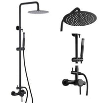52-1/8" H Solid Brass Wall Mounted Outdoor Shower with Handheld Shower, Exposed  Shower System Matte Black
