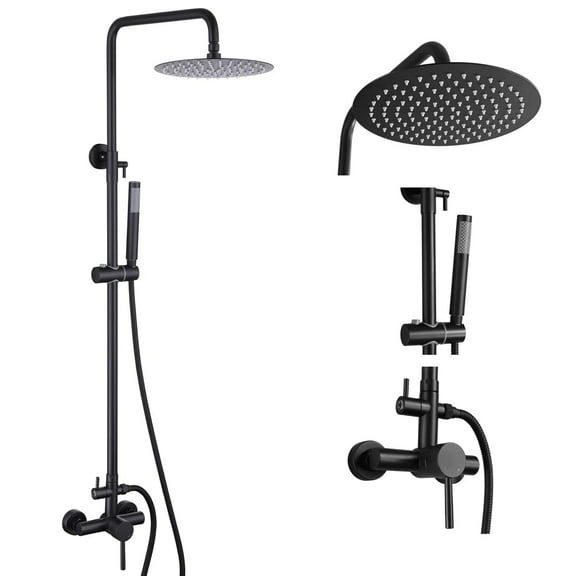 52-1/8" H Solid Brass Wall Mounted Outdoor Shower with Handheld Shower, Exposed  Shower System Matte Black
