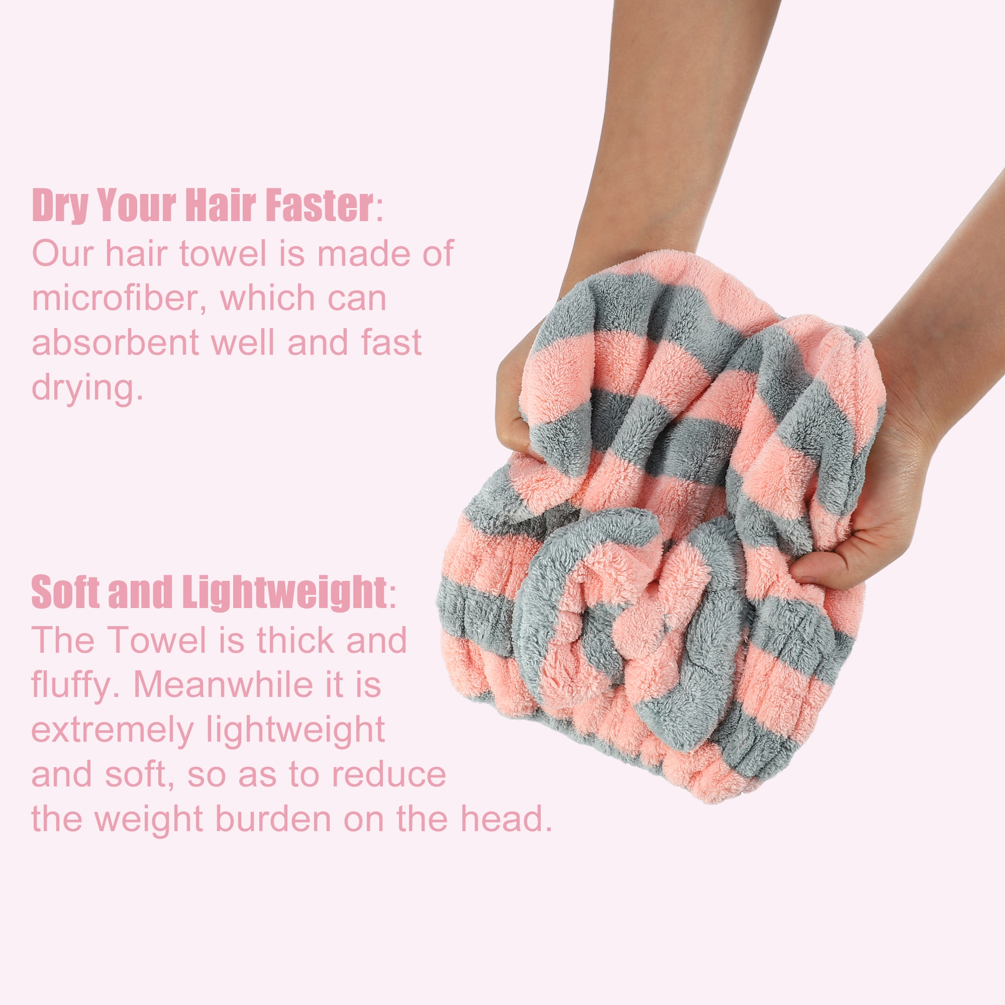 Unique Bargains Strong Absorbent Coral Fleece Hair Drying Towel Dry Cap Gray Pink
