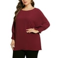 thumbnail image 4 of Agnes Orinda Women's Plus Size Chiffon Tops Batwing Ruffle Long Sleeve Casual Loose Shirts Blouses 3X Burgundy, 4 of 6