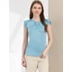 thumbnail image 2 of Blusa De Manga Corta Plisada Sólida Recta Con Abertura En La Espalda Para Mujer Azul claro M, 2 of 6
