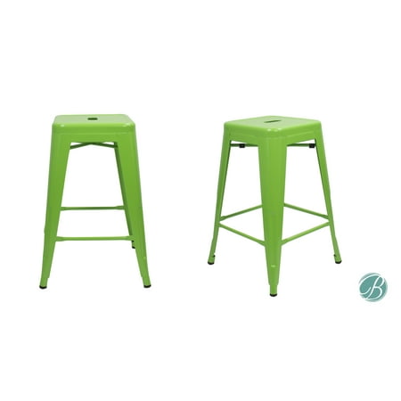- SET OF 2 Metal Bar Stool 24” MILANI LAWN GREEN Stackable, Indoor/Outdoor, Counter Stools, Kitchen Bar Stools, Industrial, Galvanized Steel, Counter Stool