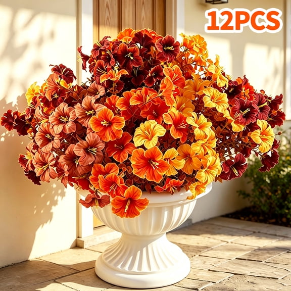 Hyindoor 12 Bundles Artificial Fake Flowers Morning Glory for Outdoor Indoor Decoration, UV Resistant No Fade Spring Autumn Decorations (Multicolor)