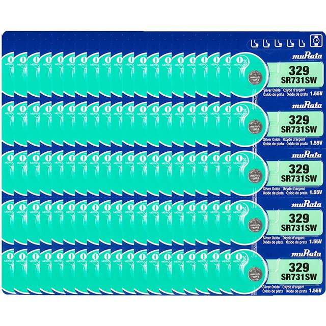 Murata 329 SR731SW Battery 1.55V Silver Oxide Watch Button Cell (100 Batteries)