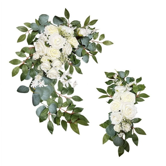 White Rose and Eucalyptus Wedding Arch Decor - Set of 2