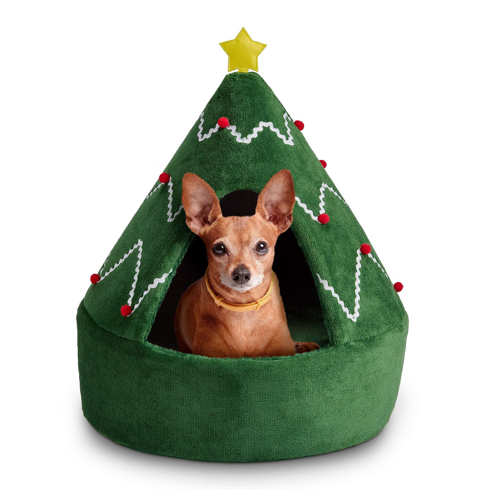 Vibrant Life Holiday Hideaway Dog & Cat Cave Bed Christmas Tree, Small