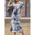 thumbnail image 4 of Vestido de camisa de mujer con estampado de teñido anudado, manga corta, abertura lateral, call Irfora Vestido de mujer, 4 of 7