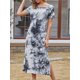 thumbnail image 4 of Vestido de camisa de mujer con estampado de teñido anudado, manga corta, abertura lateral, calles de Abanopi Extragrande, 4 of 7