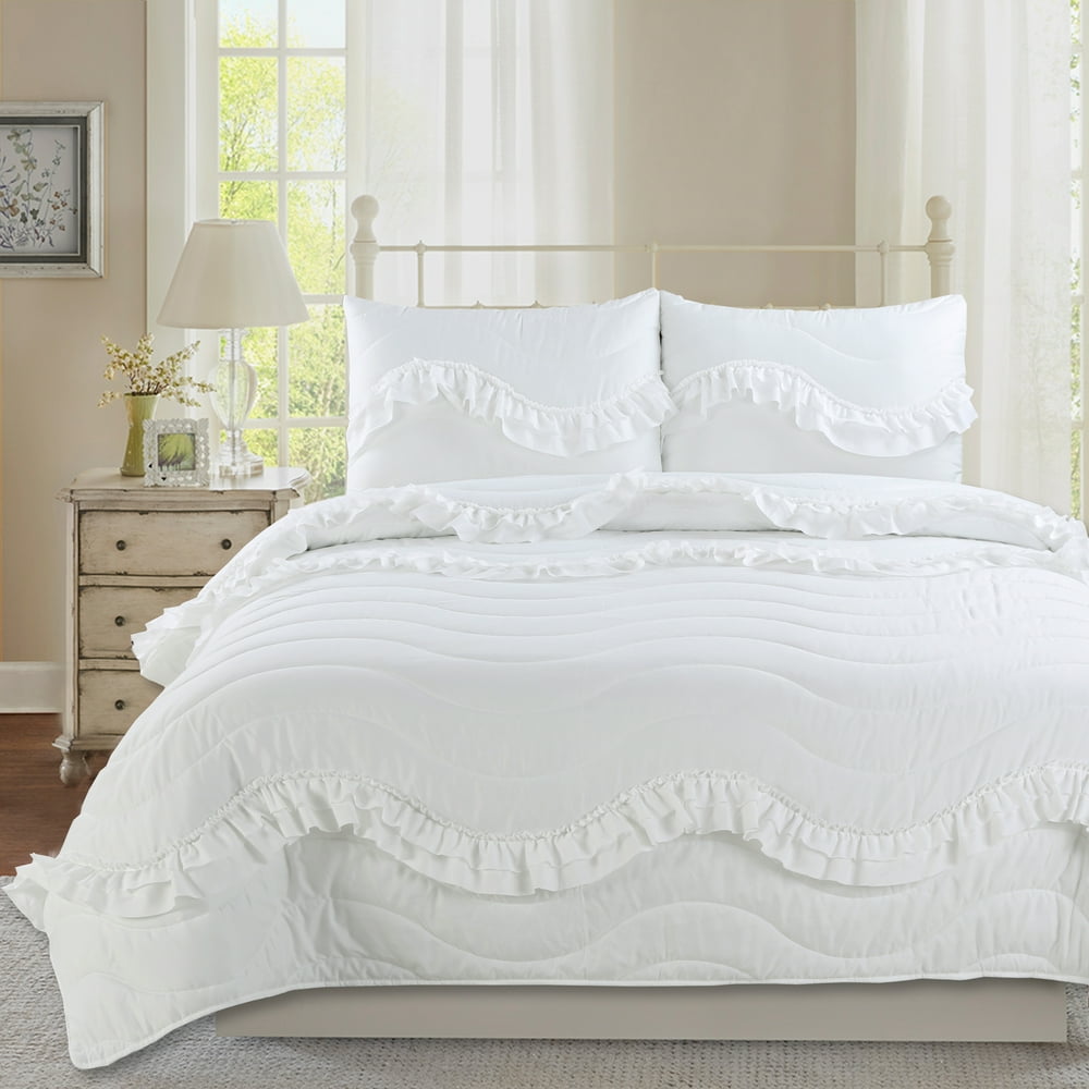 Charlotte Grand Ruffle 2piece Quilt Set white Twin 68x86