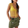 thumbnail image 1 of xiaxaixu Hauts Courts pour Femmes, Manches Courtes Col en U Transparent Couleur Unie Décontracté Fête Rue Été Crop Shirt, 1 of 6