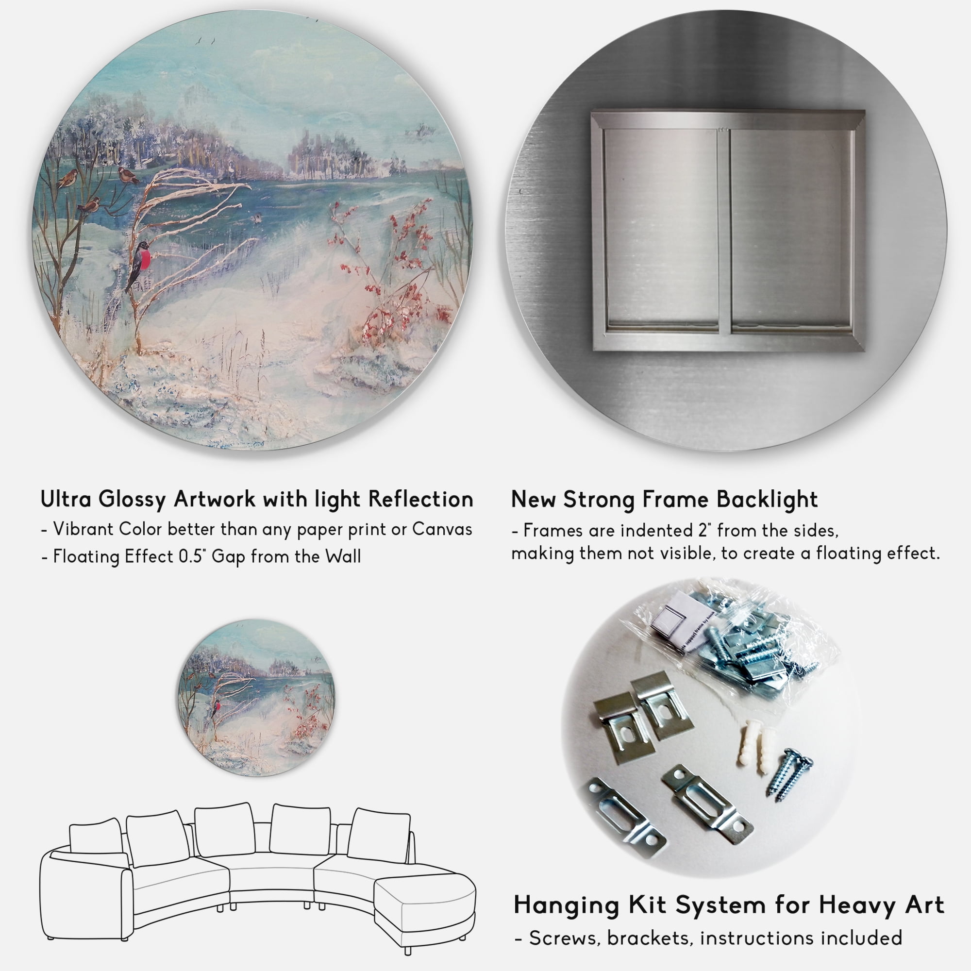 Designart 'Birds and Winter Trees By River' Lake House Circle Metal Wall Art 29x29 - Disc of 29