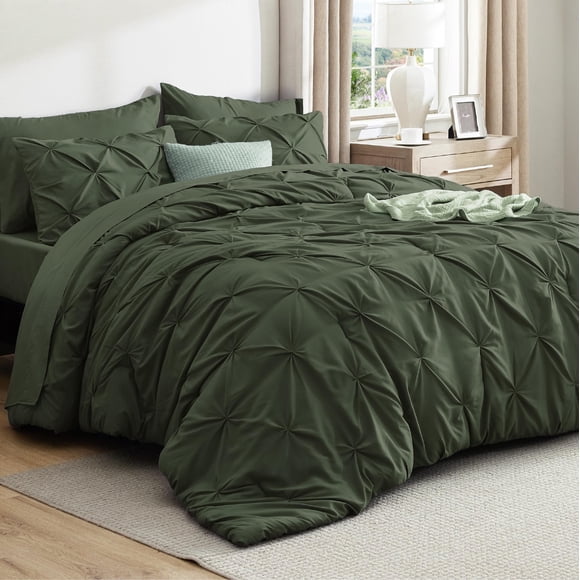 Juego de Edredón Bedsure King Sobredimensionado Verde Oliva 7 Piezas