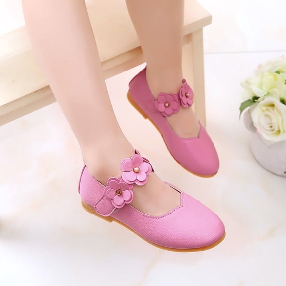 VOUZZA Flower Girls Flat Shoes, Shallow Mouth Mary Jane Ballet Flats with Hook Loop, Soft Sole Dance Wedding Shoes, Size 7C-2 Kid