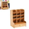 thumbnail image 3 of Organizador de escritorio de madera, papelería de escritorio multifuncional, caja para bolígrafos, estante de almacenamiento de suministros escolares para el hogar, oficina, escuela, con cajón, cereza, 3 of 8