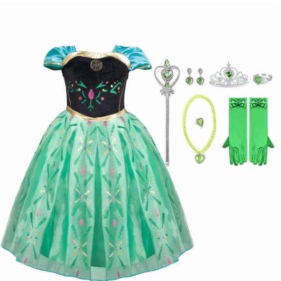 Anna Princess Dress for Girls Anna Costume Christmas Birthday Party Princess Dress up Elsa Costume with Accessories