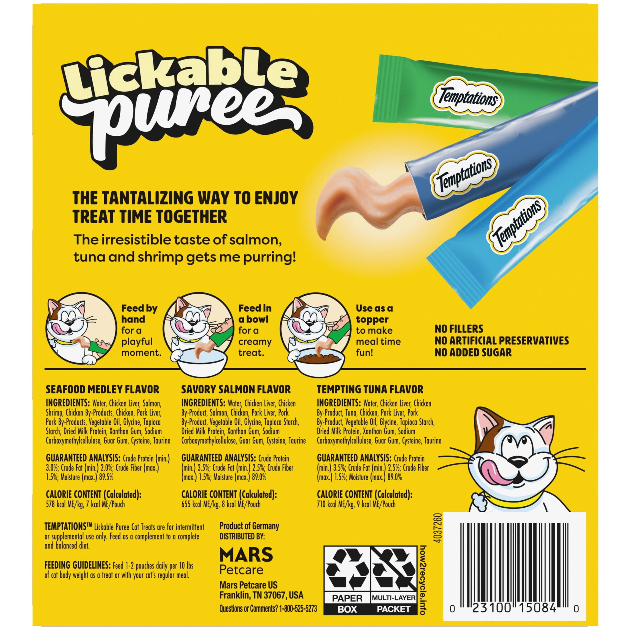 (6 pack) Temptations Creamy Puree Mix-Ups Variety Pack Lickable Cat Treats, 0.42 oz Tubes, 24 Pack