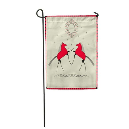 Horse Silhouette Painting LADDKE Folk Red Horse Silhouette in The of Nordic Painting Garden Flag Decorative Flag House Banner 28x40 inch ()