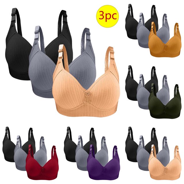 Sentmoon 3 Pieces Bras for Women No Underwires Oversize Comfortable Bras for Women Lift Adjustable Strap Solid Color Seamless Bras Trendy for Travel Yellow 44/100