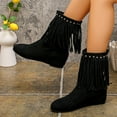 thumbnail image 3 of Women's Suede Tassel Ankle Boots Round Toe Fringe Dress Short Booties Slip on Chunky Heel Winter Mocassins, 3 of 9