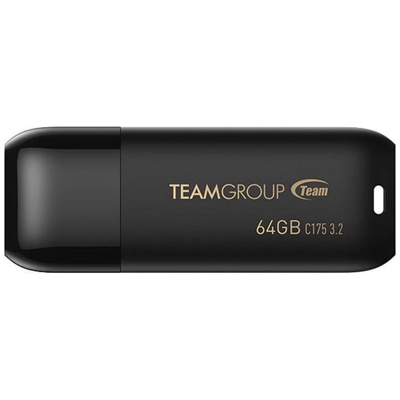 TEAMGROUP C175 64GB USB 3.2 Gen 1 Flash Drive Rounded Streamlined Unibody Design Black Pearl Seamless Construction Matte and Glossy Finish, Speed Up to 100MB/s (TC175364GB01)