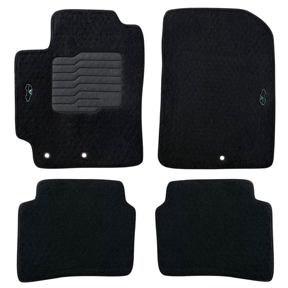 Carpet Floor Mats for 2018 to 2024 Kia Rio Sedan and Hatch, with Driver Heel Pad and Safety Locks, Front and Rear, Black