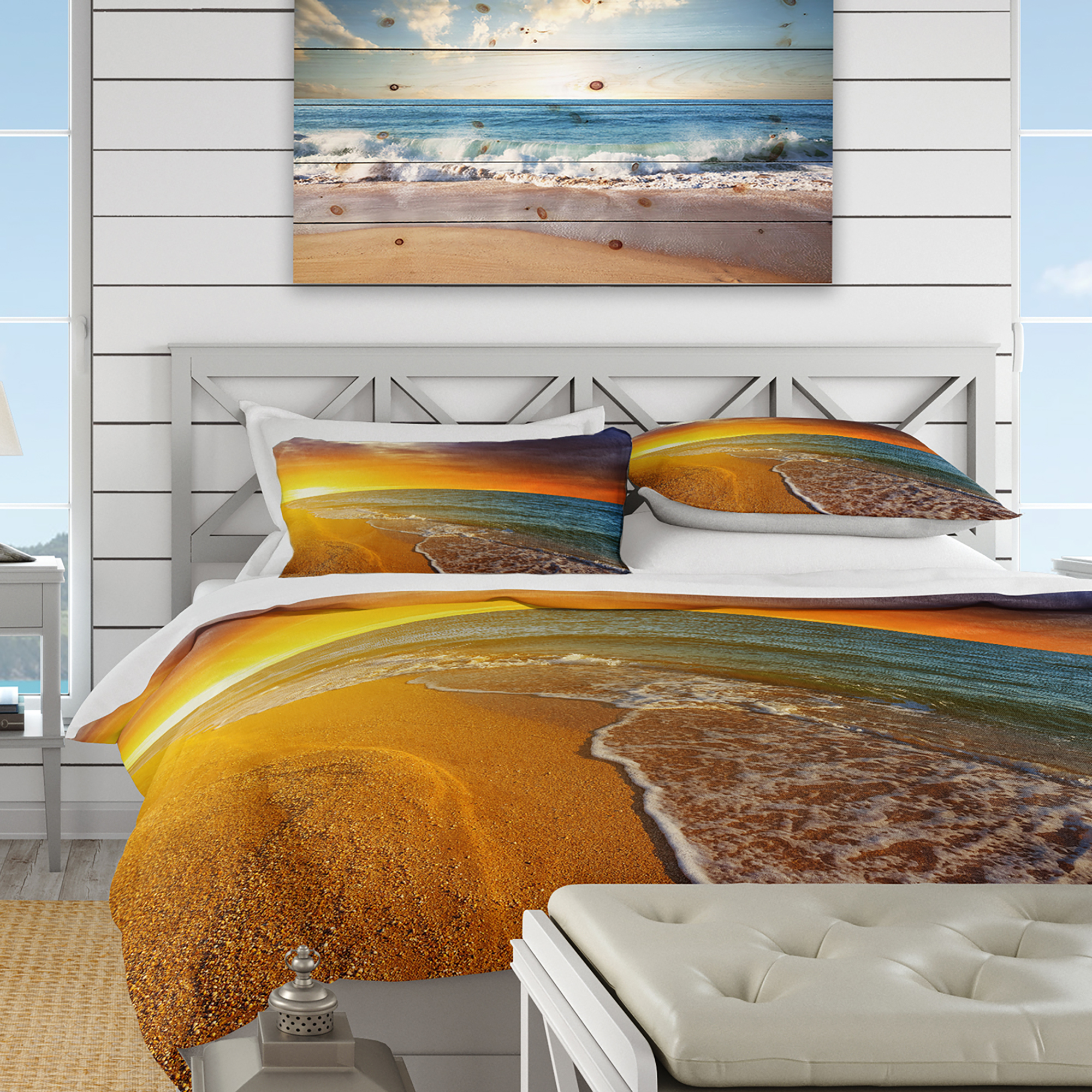 Designart 'Fantastic Yellow Sky in Blue Beach' Coastal Duvet Cover Set