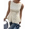 thumbnail image 3 of Women's Polka Dot Round Neck Sleeveless Peplum Blouse Ruffle Hem Bandeau Top Slim Fit Y2k Tank Tops Color S, 3 of 9