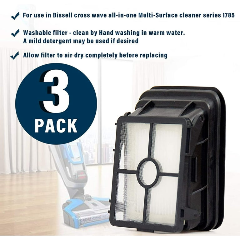 Wet Bissell Compatible Set Crosswave Filters Series Dry with 2551 1785 Replacements 2328 Roller Cleaner Vacuum 2306A & 1785A Brush