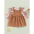 thumbnail image 3 of Bagilaanoe 2Pcs Newborn Baby Girls Overalls Dress Set Floral Print Long Sleeve Ruffle Romper Tops + Corduroy Suspender Skirt 3M 6M 9M 12M 18M Infant Casual Outfits, 3 of 9